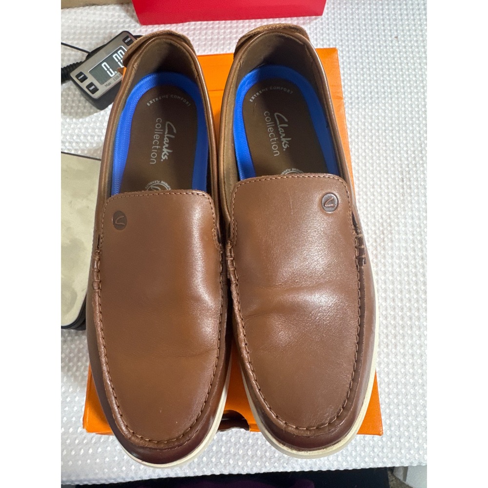 Clarks Loafers Mens 10 Flexway Step Tan Leather Casual 26157422 EUC